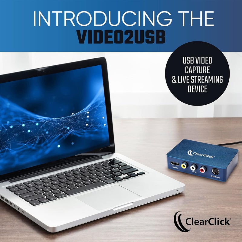 ClearClick جهاز تسجيل وبث مباشر للصوت والفيديو بدقة 1080P إلى USB - مدخل HDMI، AV، RCA، S-Video، VCR، VHS، كاميرا الفيديو، Video8، Hi8، DVD، أنظمة الألعاب - توصيل وتشغيل USB-C - Image 2